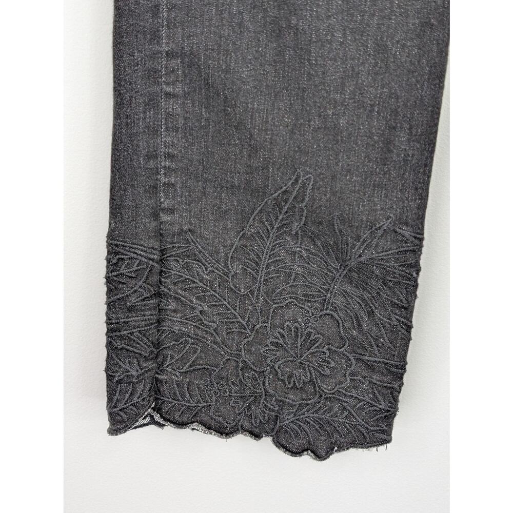 Lauren Ralph Lauren Jeans Womens 4 Black Cropped Floral Embroidered Hem Stretch - Picture 6 of 14